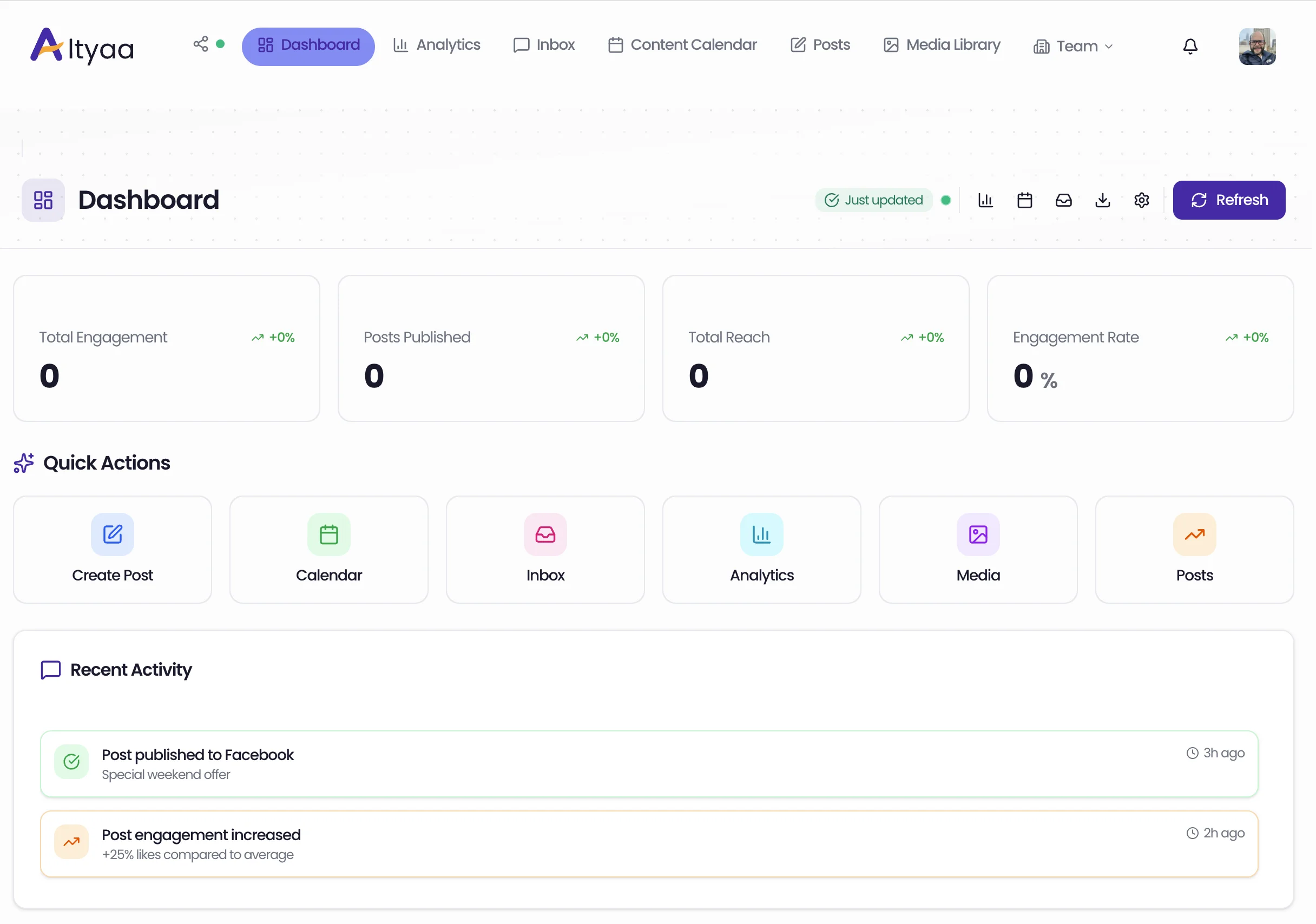 ALTYAA unified dashboard showing real-time review management across Google, Instagram, Facebook, and TikTok with AI-powered monitoring